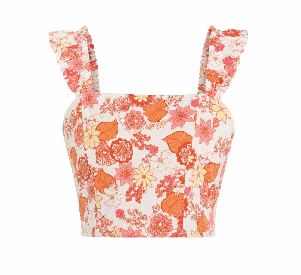 Altar'd State White Multi Floral Crop Top with Ruffle Straps